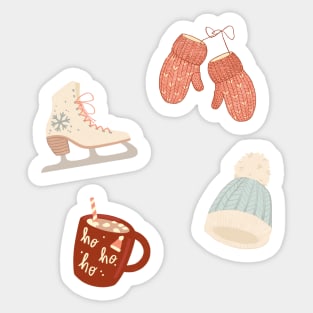 Snow Day Mittens, Cocoa, Ice Skates Pattern Sticker